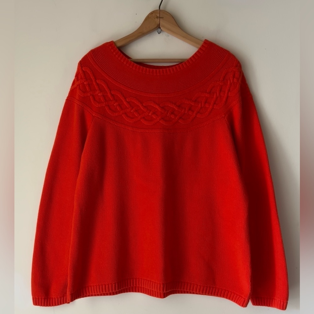 J. Crew Women's Cable Knit Sweater Sz XL Cotton Cashmere Blend in Dark persimmon